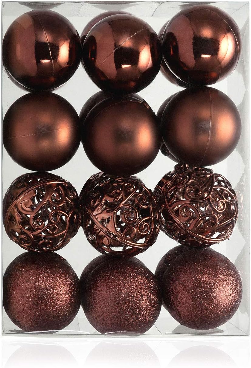 Ornaments - AMS 2.36''/60mm 24ct Christmas Balls Tree Pendants Shatterproof Ornaments Seasonal Decorations for Tree Decor,Holiday,Xmas(Coffee)
