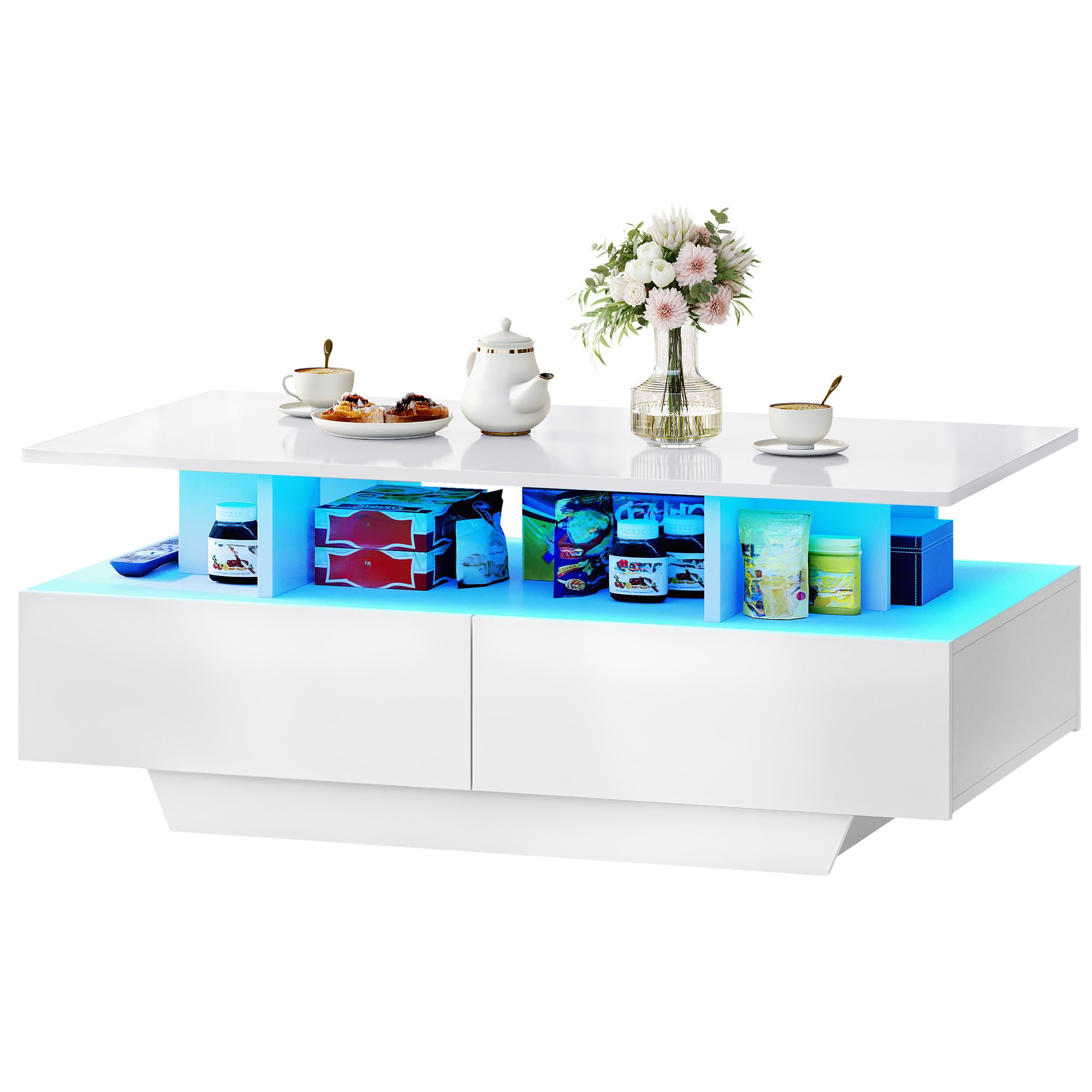 Photo 1 of ***PARTS ONLY***YITAHOME LED Coffee Table with Storage, Modern Coffee Tables for Living Room, High Glossy LED Coffee Table with Open Display Shelf & Sliding 4 Drawers, Rectangular Small Center Table, White