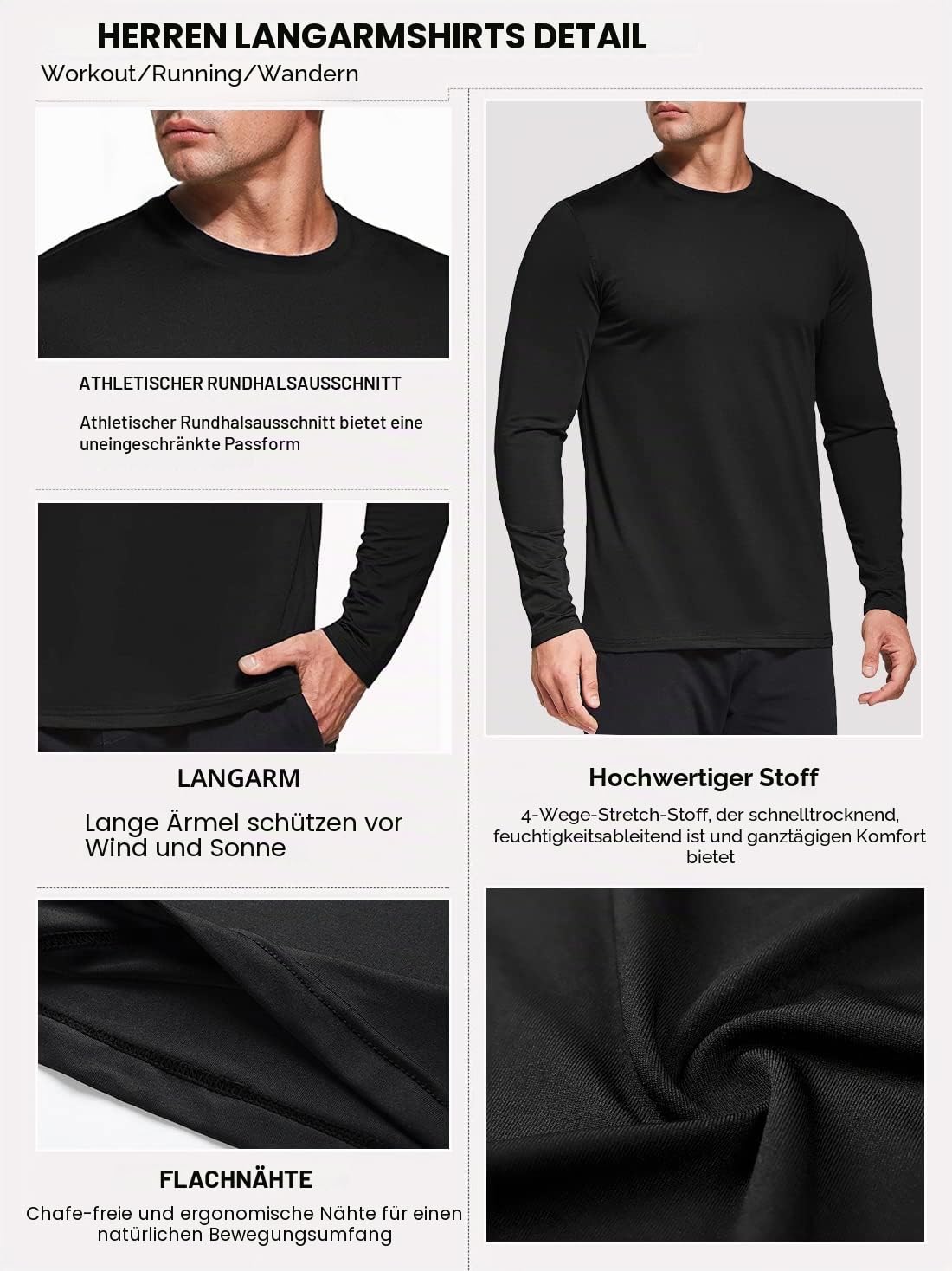 Herren 3er Pack Langarmshirt T-Shirts, UPF 50+ UV Schnelltrocknend Funktionsshirt Laufshirts, Atmungsaktiv Langarm Sportshirt Gym Outdoor Workout Fitness Oberteil Black/White/Grey-3P01-L 5