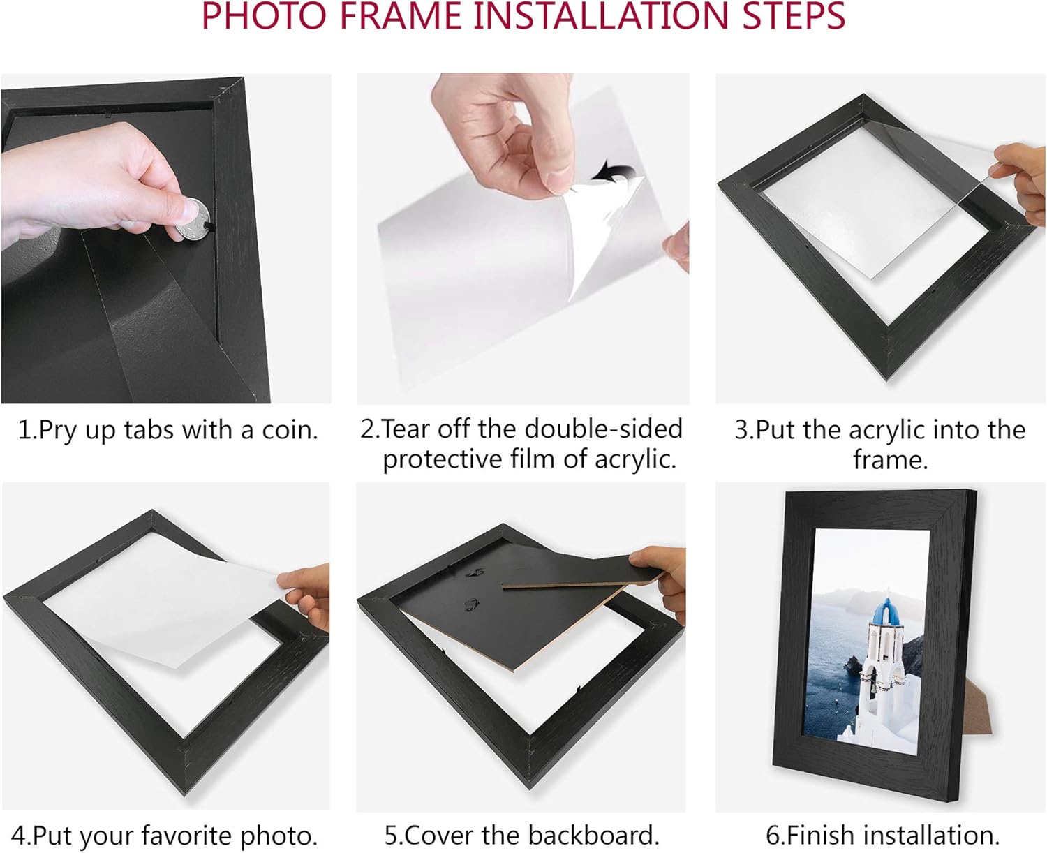8x10 Black Picture Frame, Photo Frames for Wall Tabletop Display, Ready to Hang, Home Decoration -