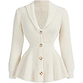 GORGLITTER Women's Peplum Cardigan Jackets Business Casual Work Knit Tops Button Front Long Sleeve Fall Outfits