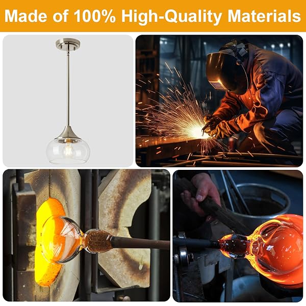 MODERN PENDANT LIGHTS FOR KITCHEN ISLAND, BRUSHED NICKEL PENDANT LIGHT FIXTURES WITH 8.5″ CLEAR GLASS SHADE, INDUSTRIAL HANGING PENDANT LIGHTS FIXTURE FOR KITCHEN ISLAND DINING ROOM ENTRYWAY 1 PACK