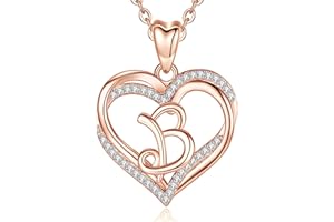 INFUSEU Heart Initial Necklaces for Women Girls, A-Z Letter Jewelry Rose Gold Romantic Gifts for Her