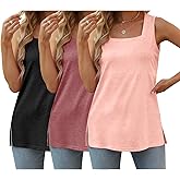 UPOLOLO 3 Pack Womens Tank Tops Summer Square Neck Tee Casual Sleeveless T Shirts 2026 Fashion Beach Vacation Clothes