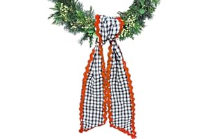 Ftuuo Wreath Sash for Front Door Black White Buffalo Plaid Wreath Satin Sash Orange Wave Garland Ribbon Accessories for Wreaths Yard Doorway Indoor Outdoor Bow Halloween Home Decor,5.11 x 55.1