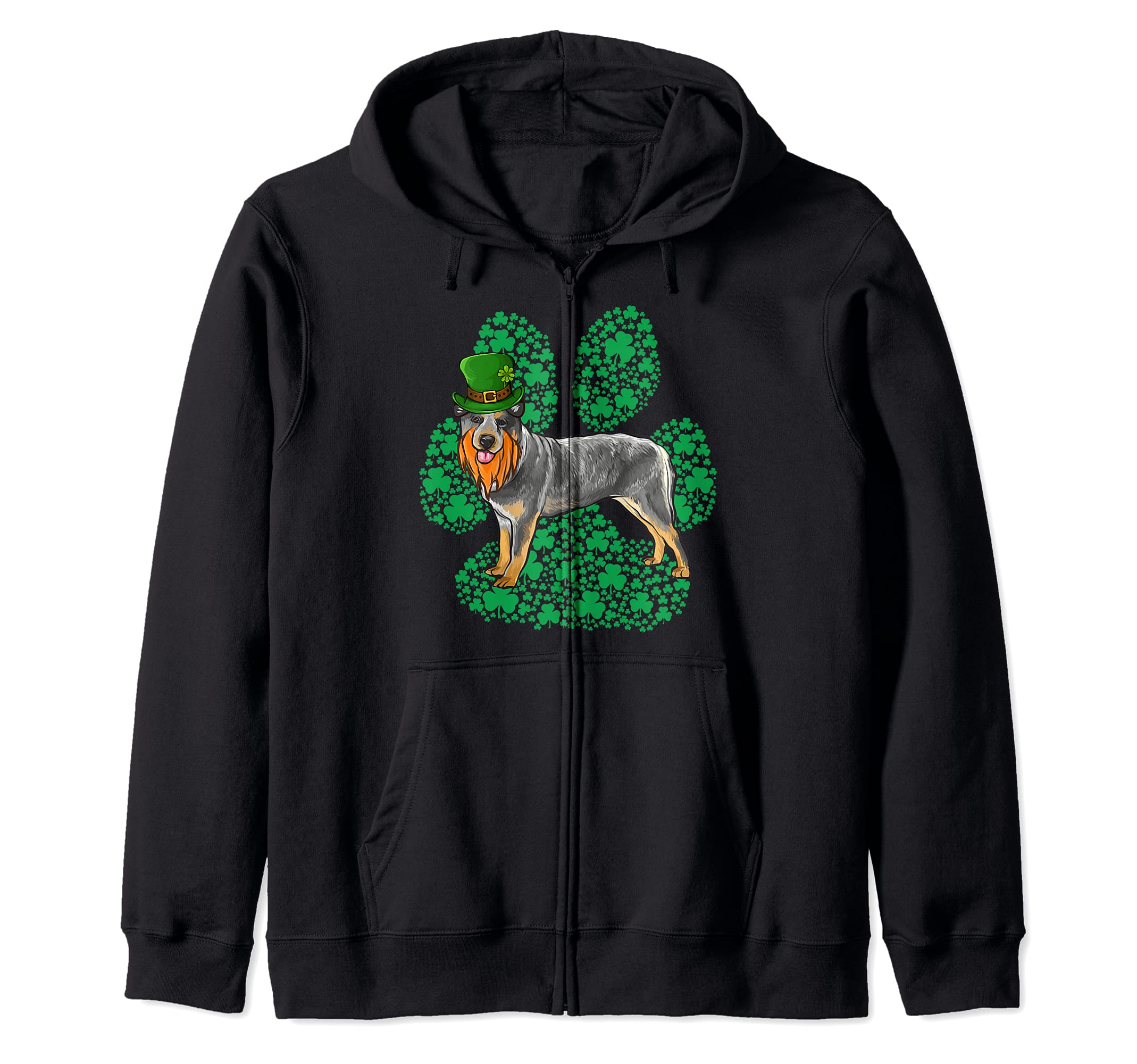 Australian Cattle Dog St Patricks Day Shamrock Paw Zip Hoodie