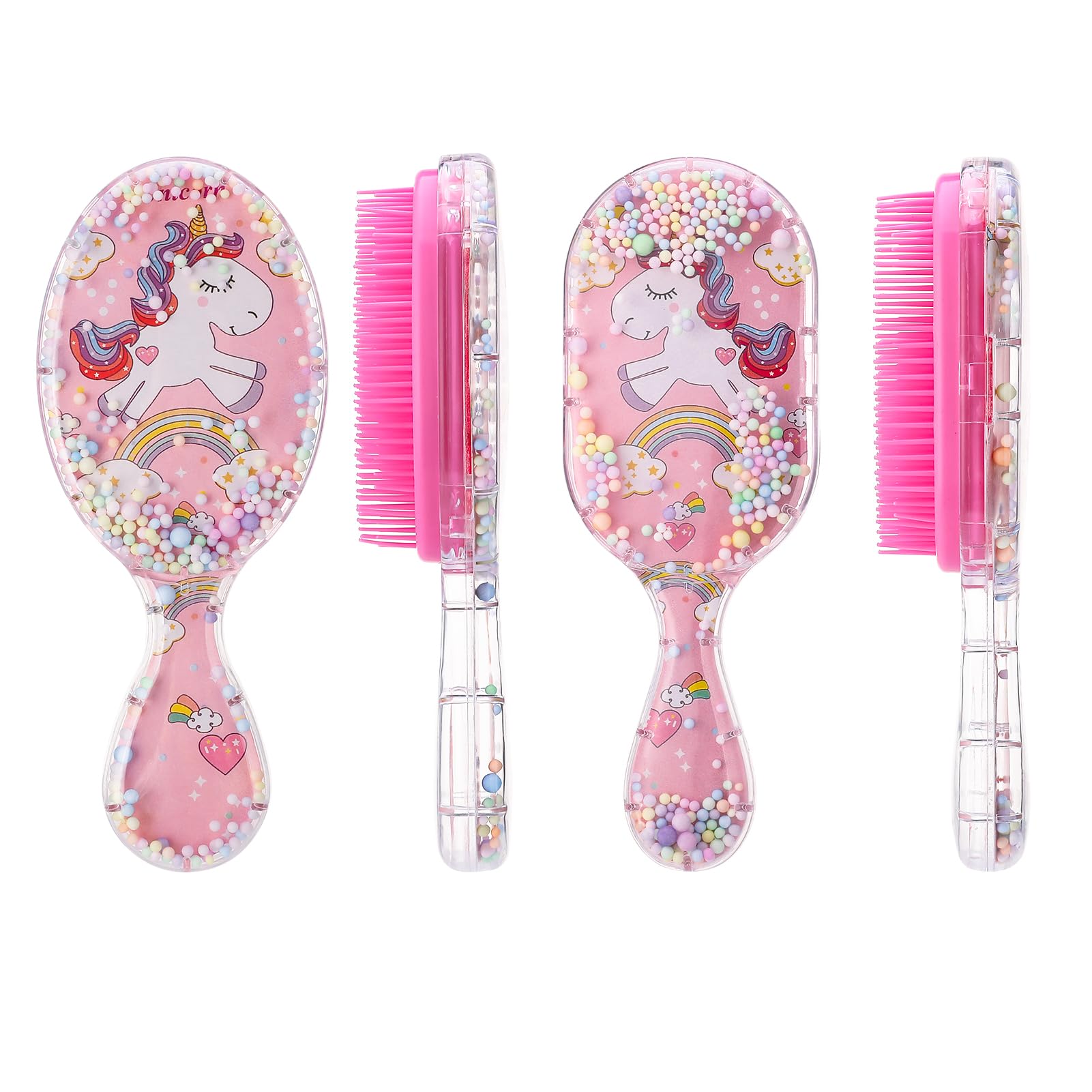 2 Packs Girls Hair Brush Set, Pink Unicorn Toddler Hair Brush with Rainbow Sequin,Girls Detangle Brushes Paddle Brushes Set for Curly Straight Hair Styling(Pink)