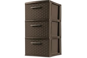 LOVINGSTAR 3-Drawer Wide Weave Design Storage Tower, Espresso Frame & Drawers w/Driftwood Handles, Brown, Case of 1 (Espresso)