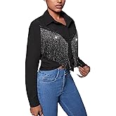 WDIRARA Women's Fringe Trim Button Down Collared Long Sleeve Blouse Top Shirt