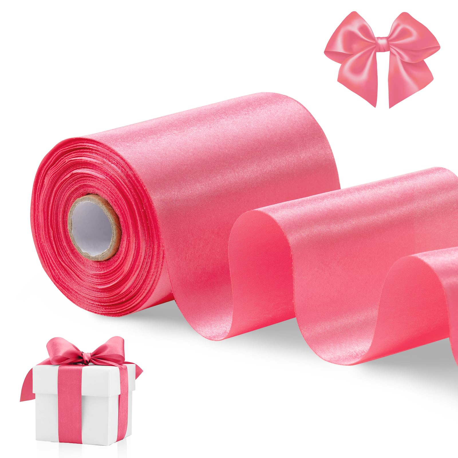 FAKILO Bright Pink Satin Ribbon 4 Inch x 22 yd Wide Thick Ribbon for a Grand Opening Business Ribbon Cuttings Ceremony Bow Wedding Chairs Party Christmas Festival Decor