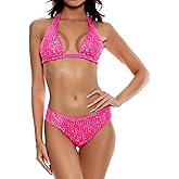 LEOMOSTE Women Sexy Sequin Bikini Set Glitter Bathing Suit Sexy Push Up Swimsuit Beachwear