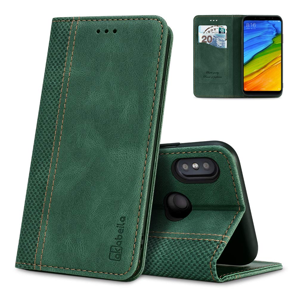 Redmi Note 5 Case, AKABEILA Compatible for Xiaomi Redmi Note 5 Flip Wallet Case Silicone Premium PU Leather Magnetic Closure Card Slots kickstand Folio Cover Screen Protector Shell Phone Holder，Green — image 1