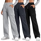Velvelhall 3 Pack Women's Cargo Sweatpants Wide Leg Baggy Casual Athletic Pants Drawstring Lounge Joggers with 4 Pockets