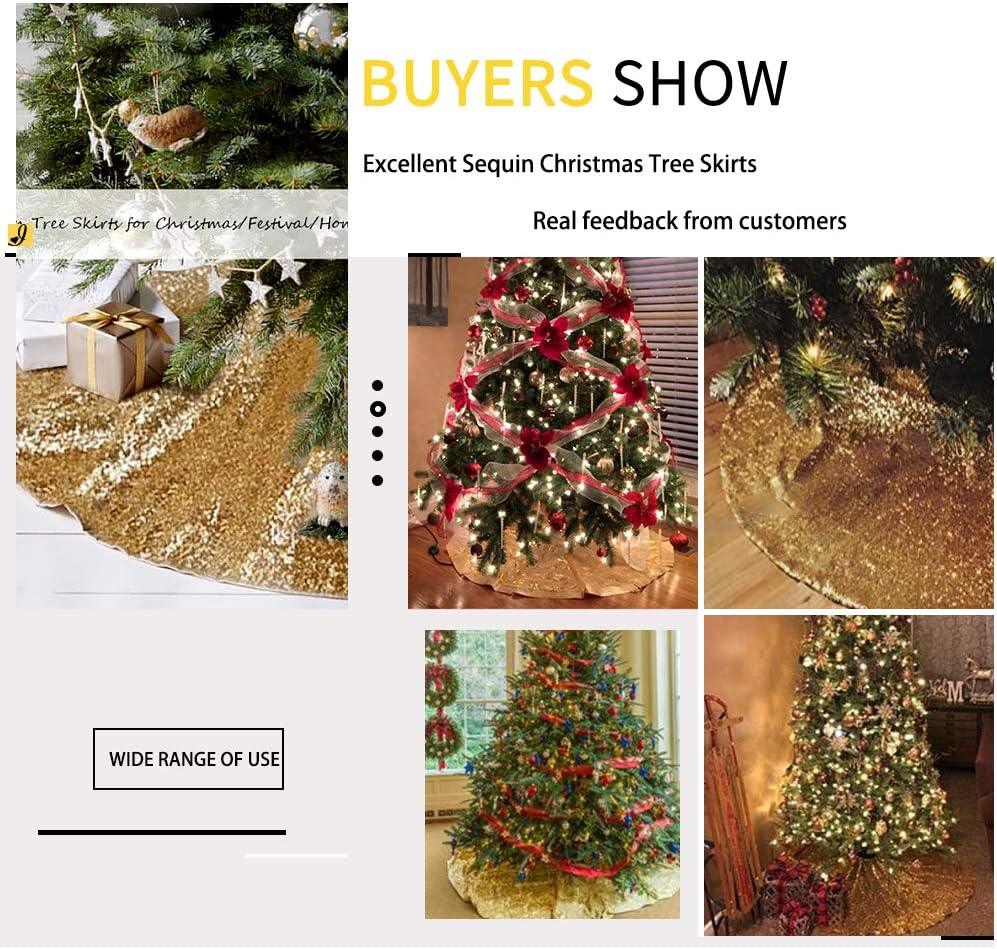 B-COOL 48 Inch Gold Xmas Tree Skirt Christmas Decorations Sequin Tree Skirt Cover New Year Party Indoor Holiday Tree Ornaments: Home & Kitchen