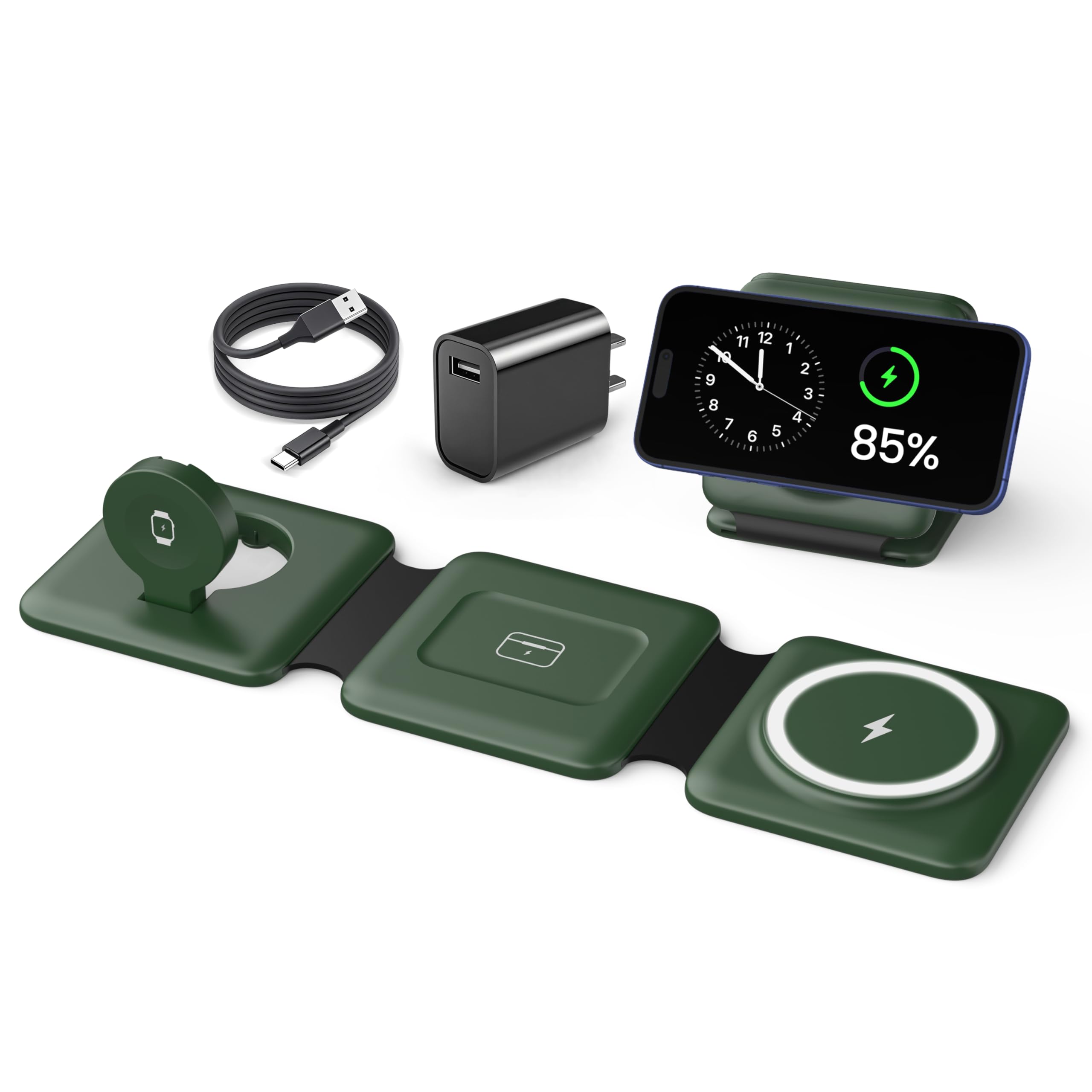 Iseyyox 3 in 1 Wireless Charger for iPhone - Foldable Charging Station Travel Charging Dock Compatible with iPhone 17 16 15 14 13 12 Pro Max Plus Watch & Airpods
