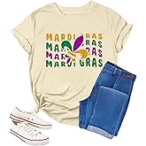 Mardi Gras Shirts for Women Carnival Tshirts Fat Tuesday Shirt New Orleans Outfits Tuesday Party Short Sleeve