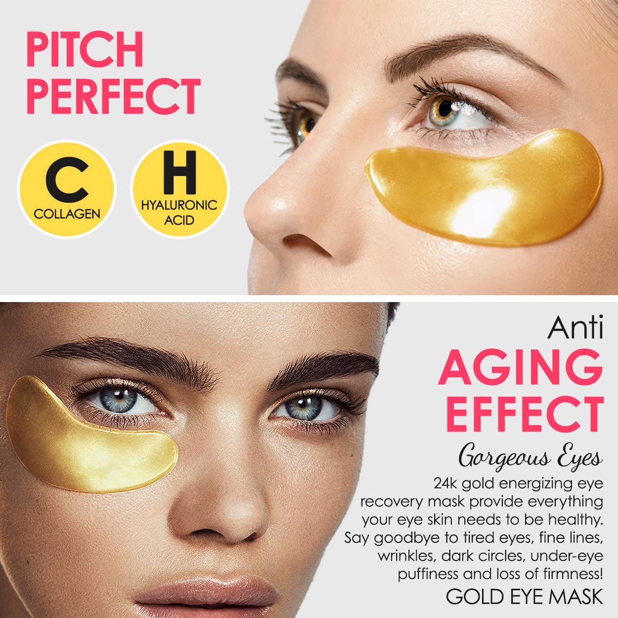 Cedlize Under Eye Collagen Patch, 24K GOLD ANTI-AGING MASK, Pads For Puffy Eyes & Bags, Dark Circles and Wrinkles, With Hyaluronic Acid, Hydrogel, Deep Moisturizing Improves Elasticity, 30 PAIRS: Beauty