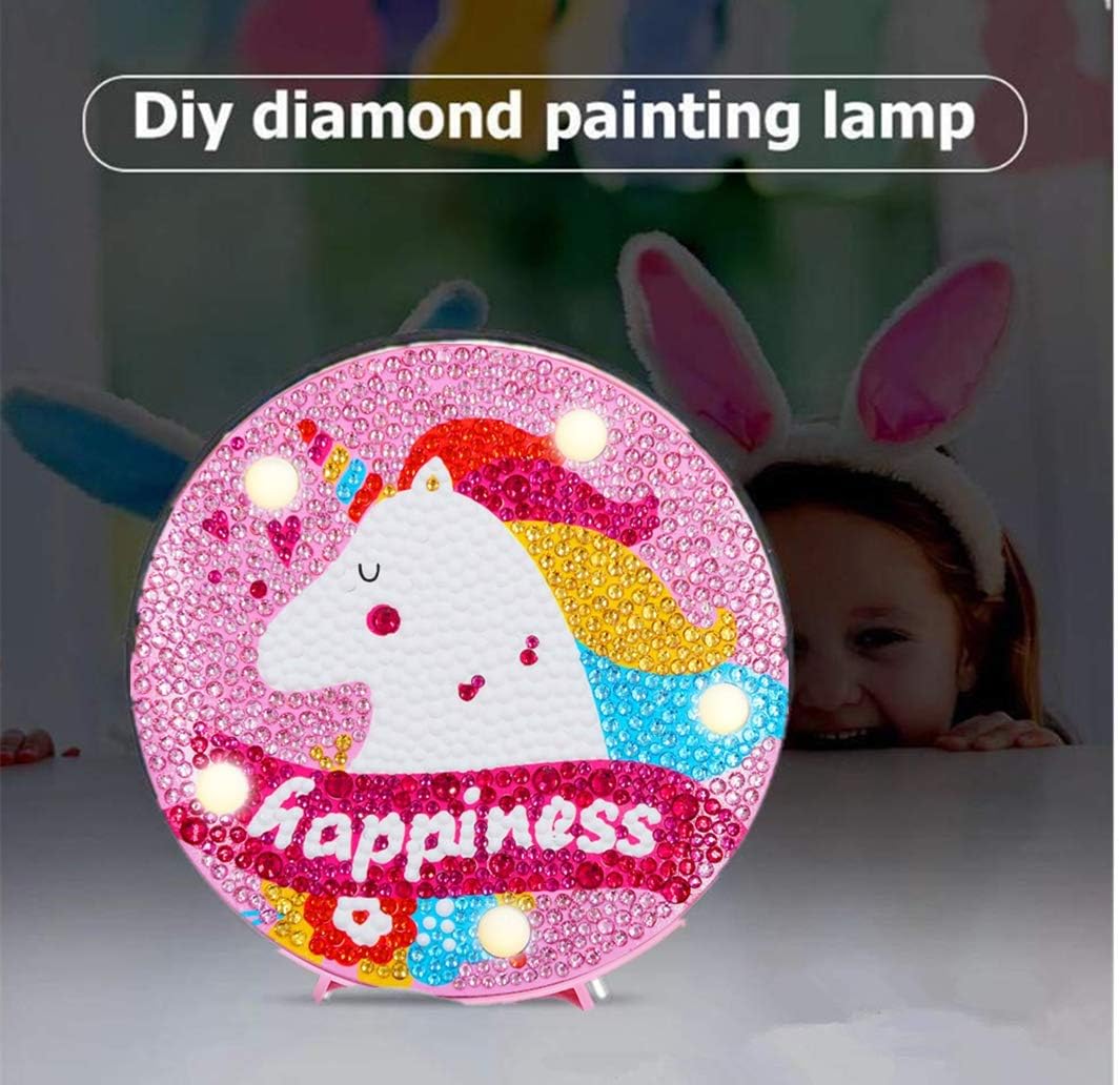YOBEYI Diamond Painting Unicorn with LED Lights DIY Special Shaped Full Drill Crystal Diamond Drawing Bedside Lamp for Home Decoration (Unicorn E)