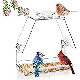 WENMIXER Window Bird Feeder with Non-Marking Self-Adhesive Hooks, Clear and Transparent, Outdoor Wild Bird Watching Gift, Garden Decor (with Large Window)