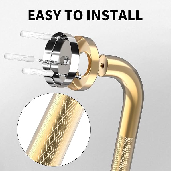 24 INCH ANTI SLIP SHOWER GRAB GOLD, MUNZONG BATHROOM GRAB BAR, KNURLED BATHROOM BALANCE BAR,SAFETY HAND RAIL SUPPORT HANDICAP ELDERLY INJURY SENIOR ASSIST BATH HANDLE