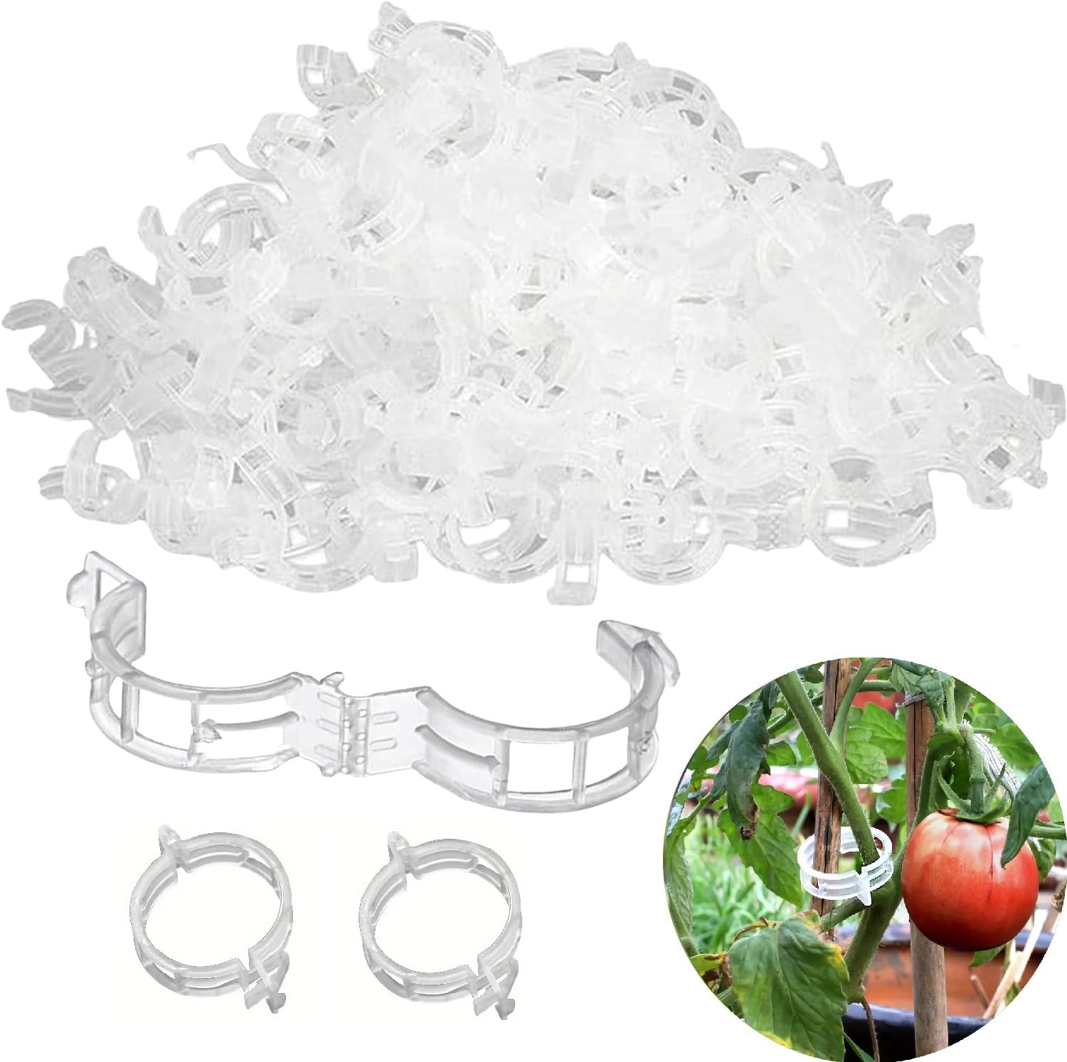SANHIGHEND 100/200 PCS Plant Support Clips,Plant Fixing Clips for Climbing Plants,Support Growing,Reusable Garden Clips (200, White)