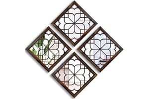 Wocred Set of 4 Mirrors Square Wall Mirror,Gorgeous Rustic Farmhouse Accent Mirror,Caramel Color Entry Mirror for Bathroom Renovation,Bedrooms,Living Rooms and More (12”x12”4pcs)