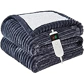 Qieryun Heated Blanket Electric Throw, Soft Flannel Heating Blanket with 8 Hours Auto Off 10 Fast Heating Levels Machine Washable Sherpa Heated Blanket with Overheating Protection