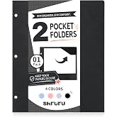 SHFUFU 2-Pocket Folder, Heavy Duty Plastic Folder with 3 Hole Punched, Fit for 3 Ring Binder, Letter Size Binder Folder for School Office (Black, 1 Pack)