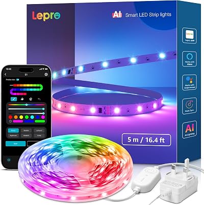 Lepro S1 AI Smart LED Strip Lights 5M RGB IC Alexa Google WiFi Music