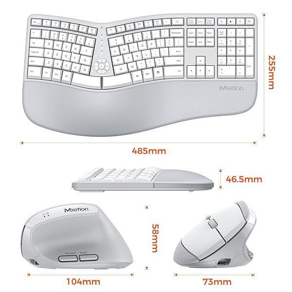 MEETION ERGONOMIC KEYBOARD AND MOUSE, WIRELESS KEYBOARD WITH VERTICAL MOUSE, SPLIT CURVED KEYBOARD WITH WRIST REST, NATURAL TYPING FULL SIZE, WINDOWS/MAC/COMPUTER/LAPTOP, GRAY