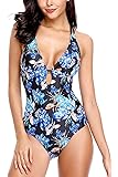 Charmo Women Plunge V-Neck One Piece Swimming Costume Lace Up Swimwear Swimsuits