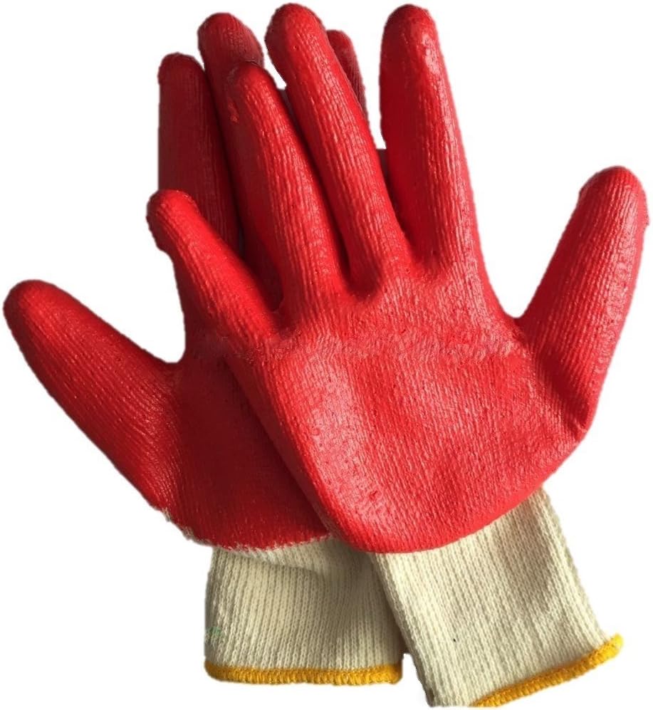 Deluxe Knit Palm Rubber Dipped Gloves, 8 Pairs RED Large