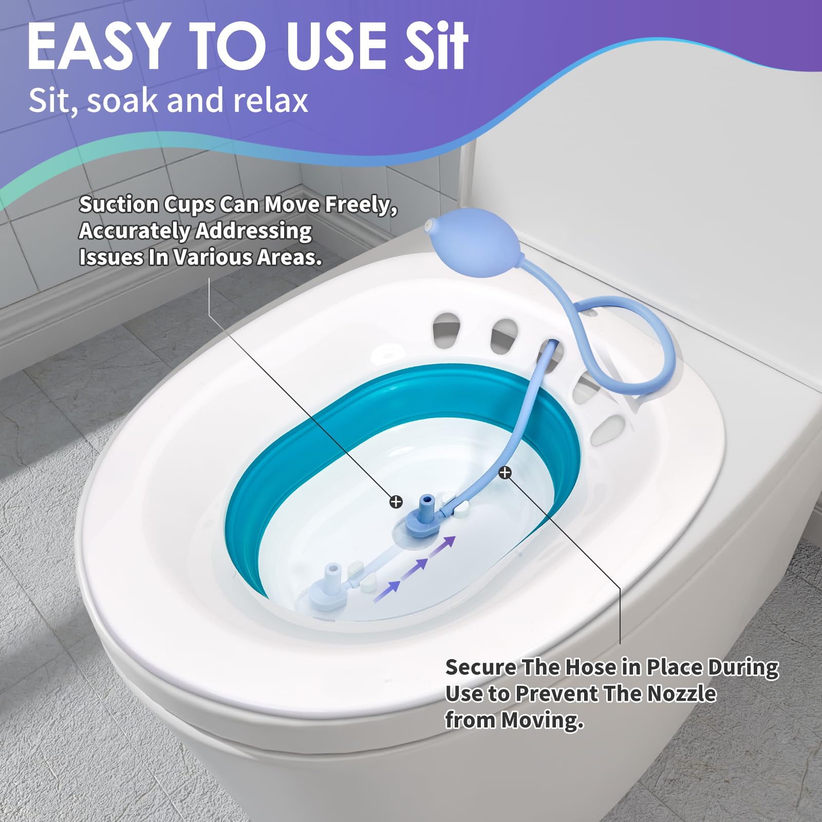 Sitz Bath for Hemorrhoids, Sitz Bath for Toilet Seat, Postpartum Care, Perineum Relief, Sits Bath Kit for Women - Collapsible, Wide Seat, Deeper Bowl - Use w/Sitz Bath Salt