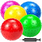 Hymaz Knobby Balls Bulk 9" Soft Bouncy Ball Sensory Toys Spiky Massage Stress Ball, Set of 5 Sensory Balls with Pump, Party Favors Stocking Stuffers Beach Games for Kids Toddlers