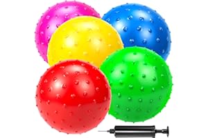 Hymaz Knobby Balls Bulk 9" Soft Bouncy Ball Sensory Toys Spiky Massage Stress Ball, Set of 5 Sensory Balls with Pump, Party Favors Stocking Stuffers Beach Games for Kids Toddlers