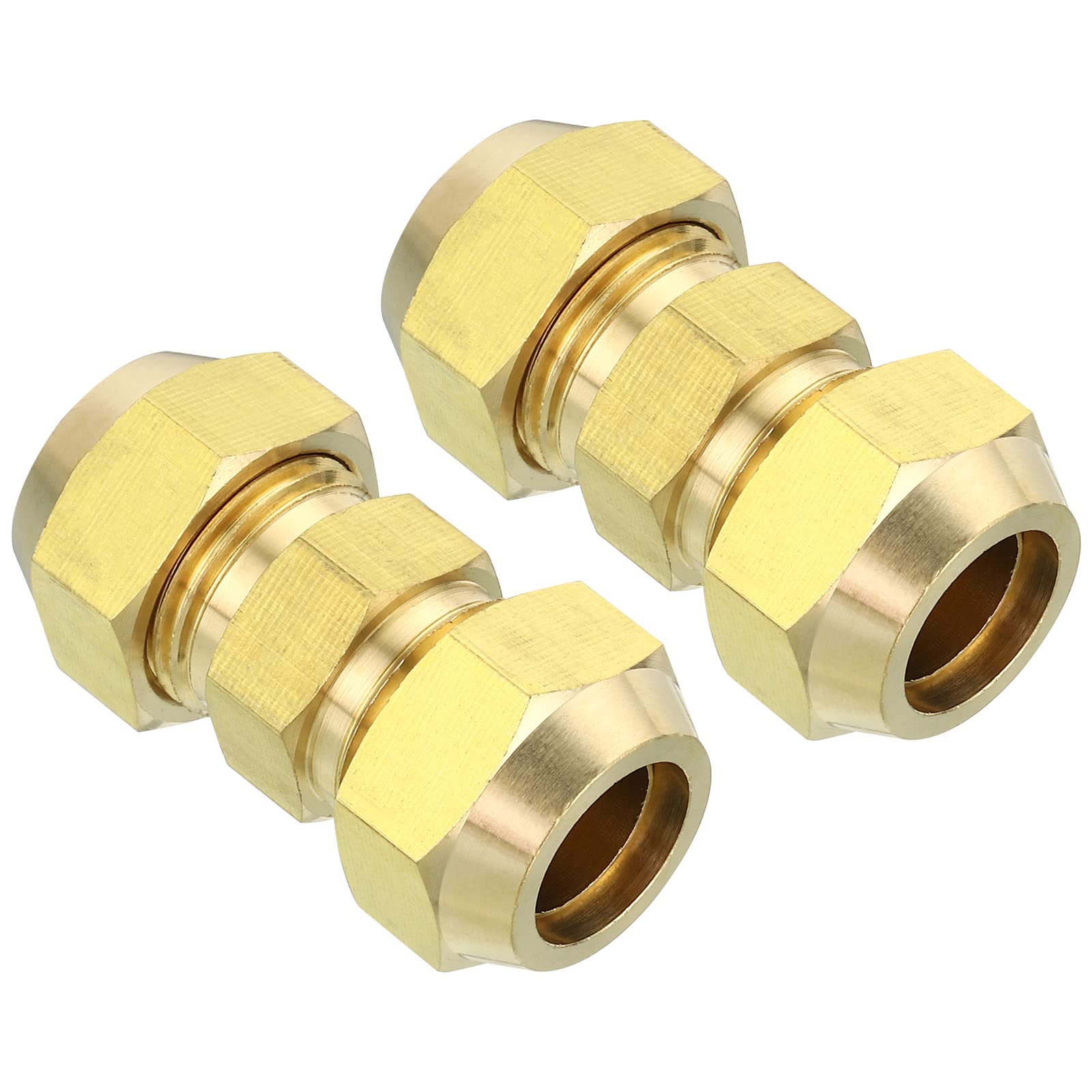 PATIKIL 5/8" OD Brass Flare Union Connector, 2 Set Air Conditioning Copper Double Pipe Extension Joint Connectors Pipe Hose Fitting with Nut, 1.86 x 0.87inch