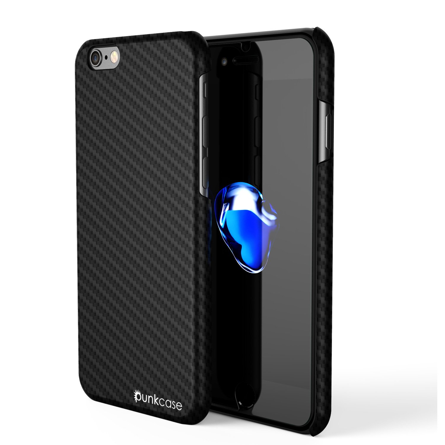 PunkCase iphone 7 Case Carbonshield Heavy Duty Ultra Thin 2 Piece Carbon Fiber Cover Shockproof Non Slip With 0.3Mm Tempered Glass Screen Protector For 4.7 Inch Apple iphone 7S Jet Black