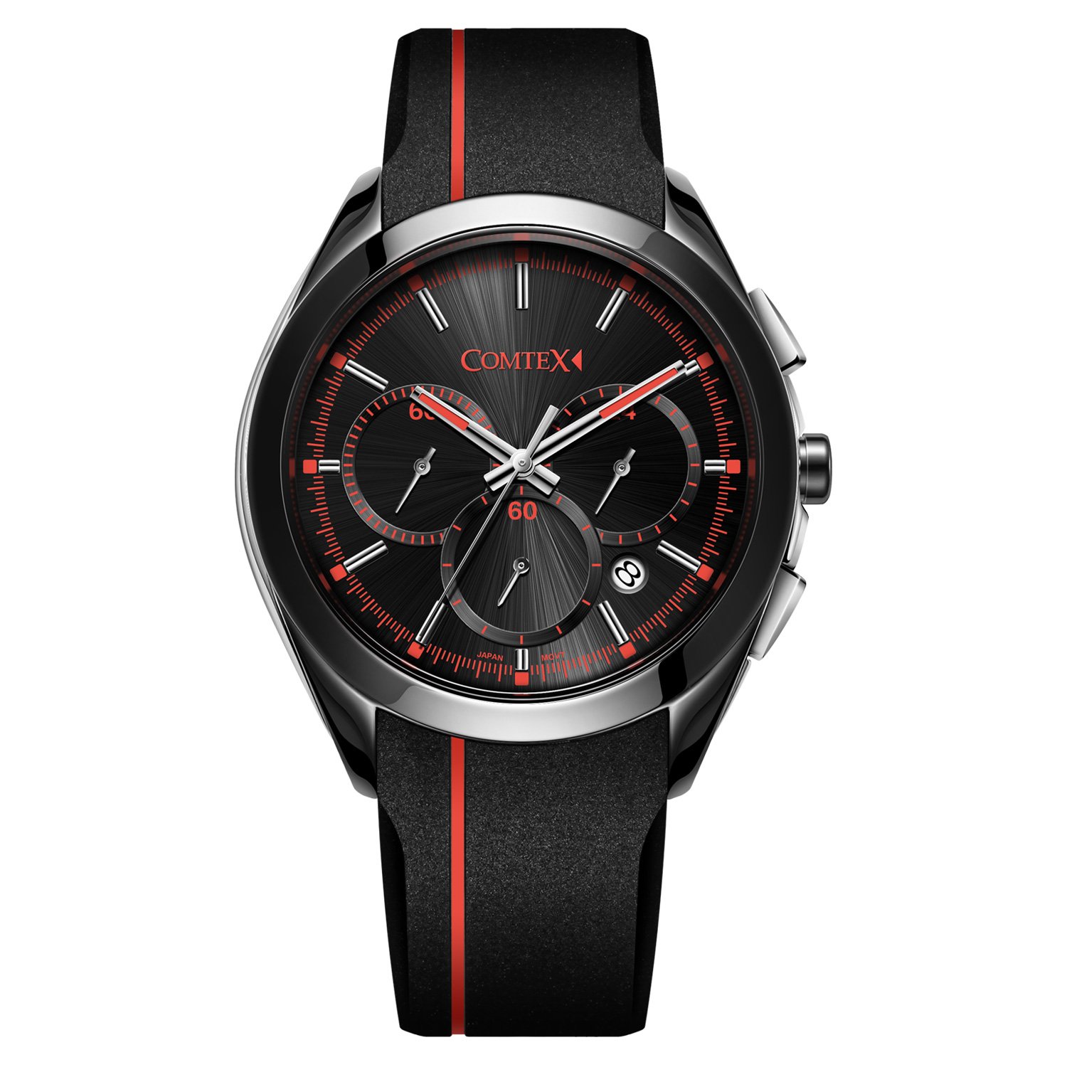COMTEX Men's Quartz Watch with Black Dial Chronograph Display Black Silicone Sports Watches (Red) — image 1