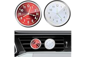 BWBWND 2PCS Stick on Dashboard Car Clock, Mini Luminous Automotive Vent Clip Quartz Clocks, Alloy Waterproof Analog Clock Watch Universal for Car Boat Bike Home, Interior Car Accessories (Red+White)