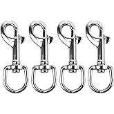 QWORK 3-1/2"Swivel Eye Bolt Snap Hook, 4 Pack 316 Stainless Steel Single Ended Trigger Snap Clips for Diving/Pet Leash/Key Chain/Flag/Clothes Line