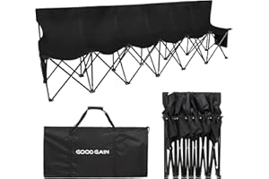 G GOOD GAIN Portable Soccer Bench - Team Bench Soccer 6 Seats with Bag, Sideline Folding Bench, Folded Chair Seating 6 for Football Camp Outdoor Sport Events, Team Chairs for Adults, Black