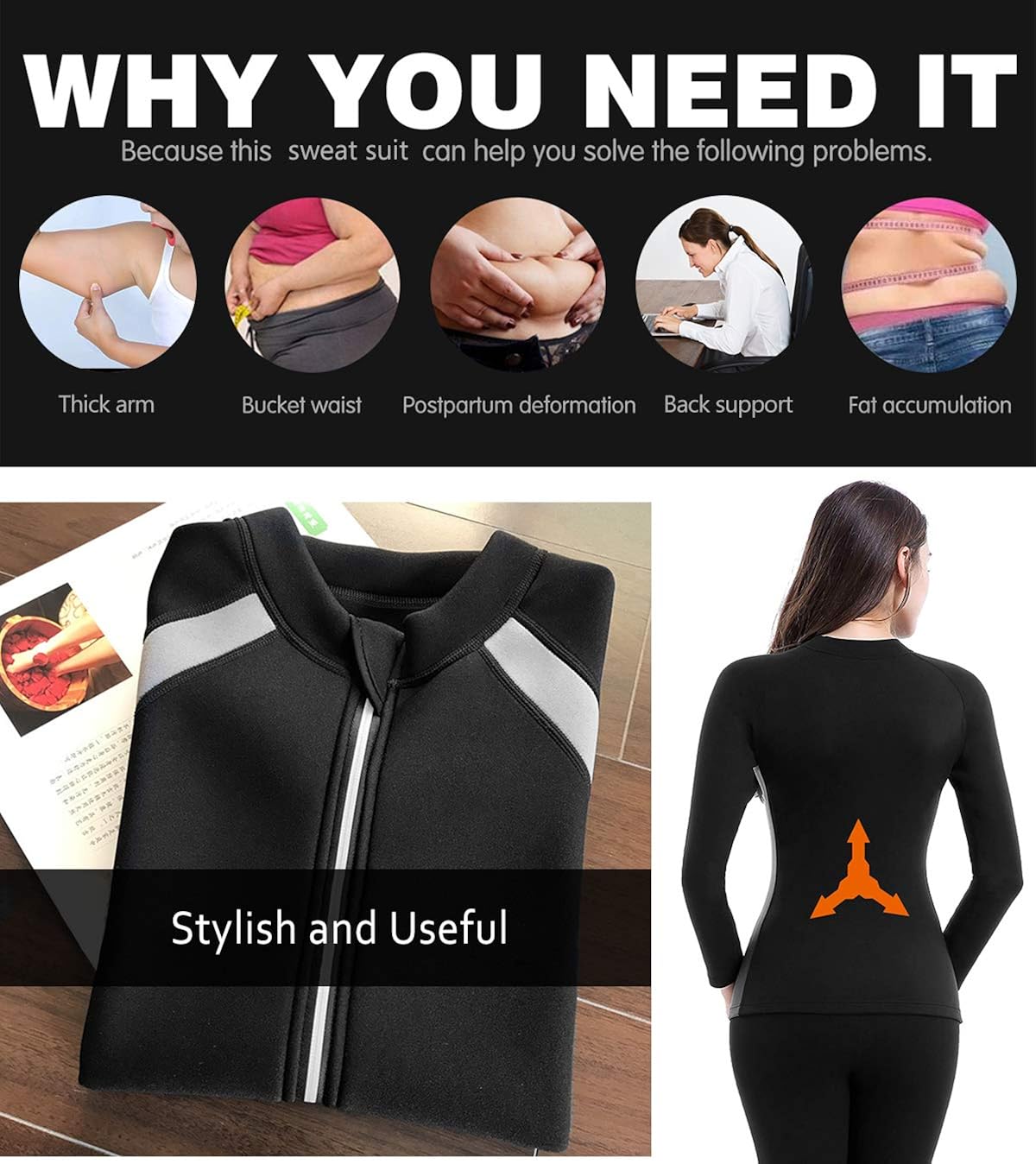 Neoprene Sauna Suit Hot Sweat Slimming Body Shaper Workout Jacket Shaperwear Tops: Clothing
