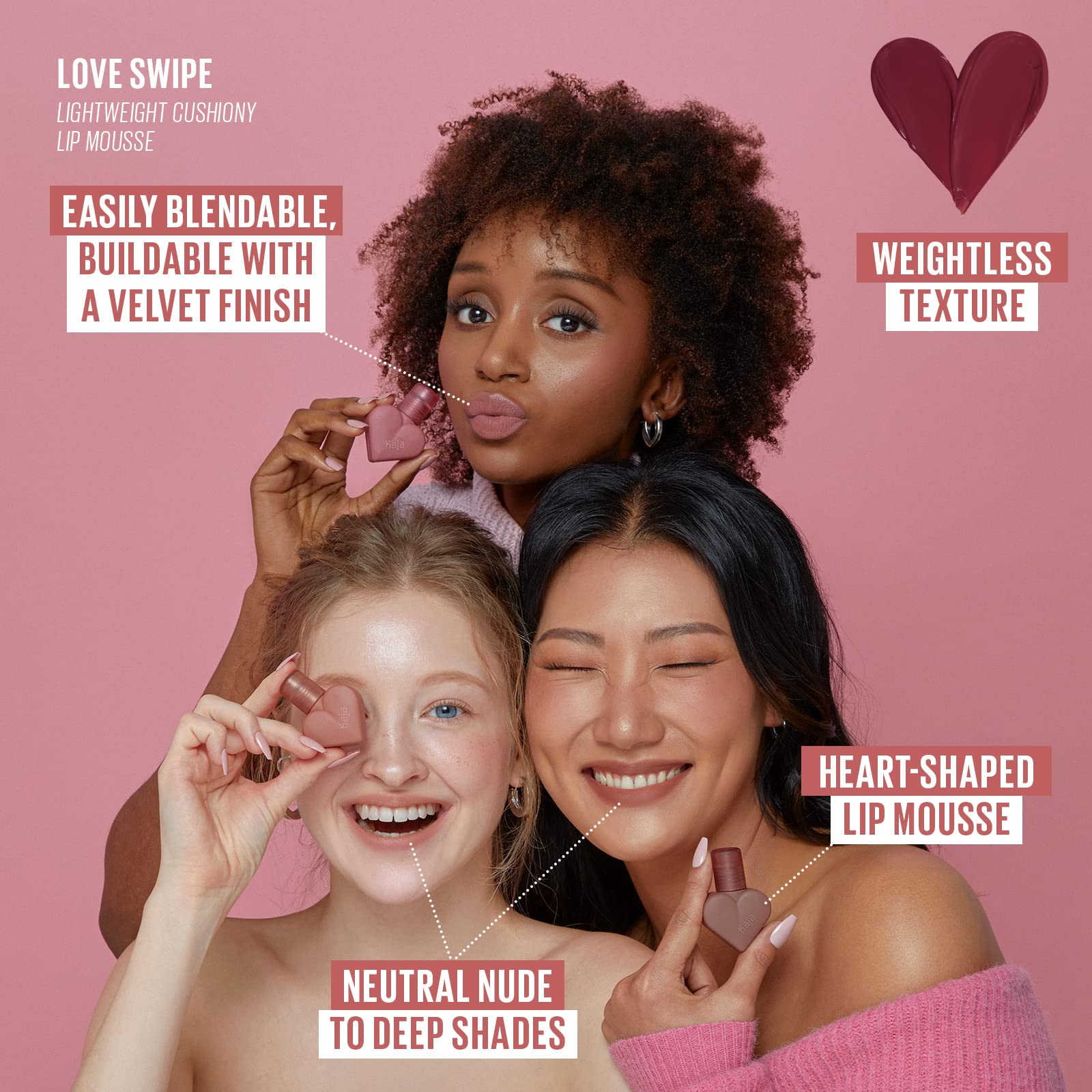 Kaja Lip Mousse - Love Swipe 01 Call Me | with Raspberry Seed Oil and Vitamin E, Buildable, Blendable, Moisturizing, Velvet Finish, Weightless Texture, Deep Shades, Vivid Color, Long Lasting, 0.22 Oz