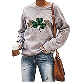 Ykomow St Patricks Day Sweatshirt Women Long Sleeve Leopard Shamrock St. patricks Shirts Tees