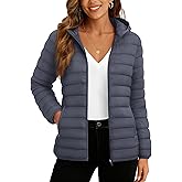 TACVASEN Women's Lightweight Puffer Jacket with Hood Pockets Quilted Padded Full-zip Water-Resistant Winter Coat