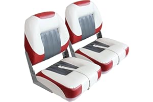 Vancus Folding Boat Seats Low Back Boat Chair Fold-Down Fishing Bass Jon Boat Seat 2 Pack, White/Red/Gray