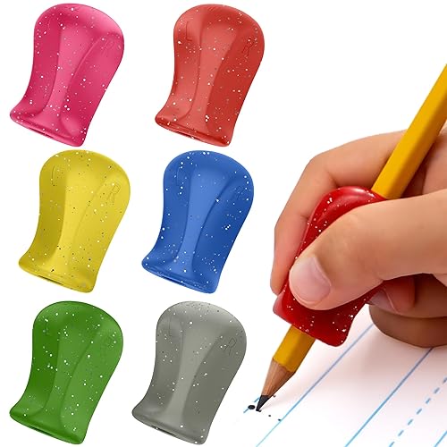 The Pencil Grip Glitter Pencil Grippers 6 Pcs, Pencil Grips for Kids Handwriting, Ergonomic Pen Grip for Righties & Lefties, Pencil Holder for Kids, Toddlers, Adults, Writing Tool with Finger Cushion