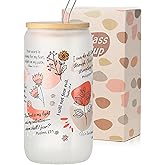 Xelewooz Christian Mugs for Women, 16oz Inspirational Bible Verse Glass Tumbler with Straw and Lid, Christian Coffee Cups, Religious Birthday Gift (Frosted Glass)