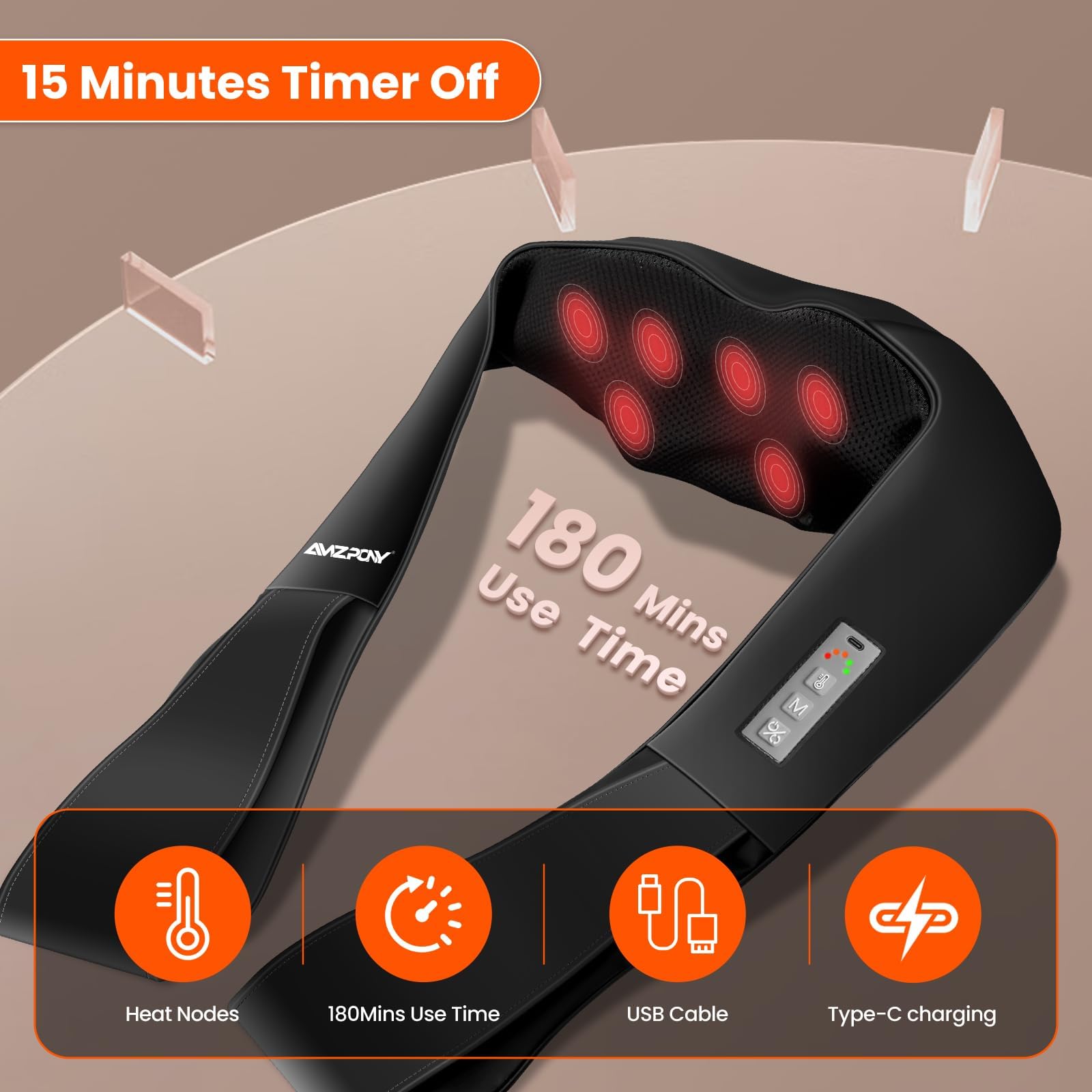 AMZPONY® Cordless Neck Massager for Pain Relief Deep Tissue, Rechargeable Shiatsu Neck and Back Massager with Heat Kneading Shoulder Massage for Body Muscle Pain Relief,Gifts for Dad Mom Friends