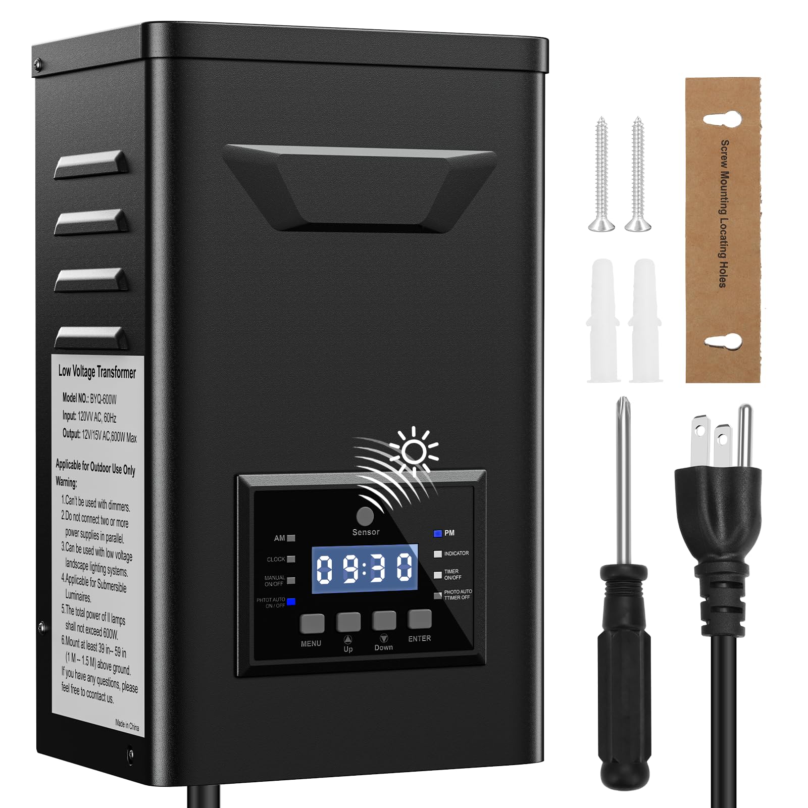 Photo 1 of LoyeeBlis 600W Low Voltage Landscape Transformer with Timer & Photocell for Landscape Lighting, 120V to 12V/15VAC, Stainless Steel, Weatherproof for Outdoor Landscape Lights,Yard Lights,Garden Lights